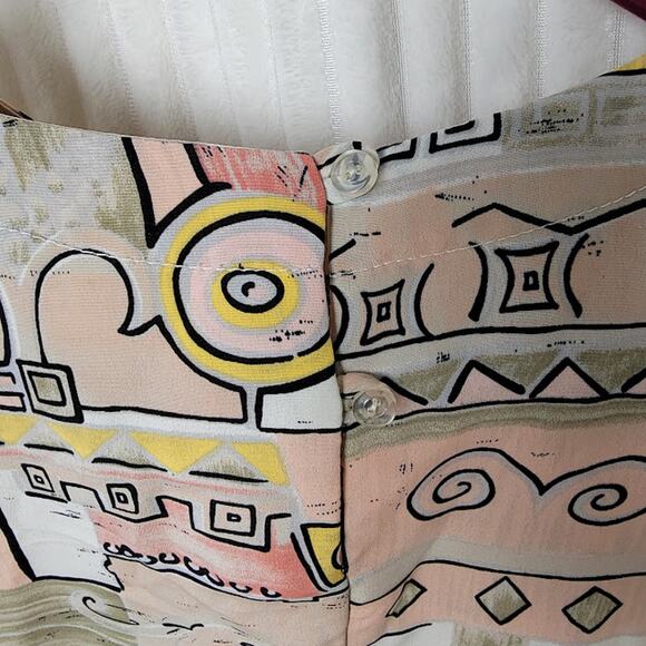 Vintage Renaissance Sportswear Abstract Print Blouse Retro Short Sleeve Top L/XL - Picture 5 of 10